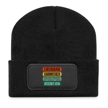 Geschenke zum Vatertag - PAPA - WEICHER KERN - Recycelte Patch Beanie - Schwarz - Vorne