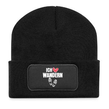 Bergwandern Herz Ich Liebe Wandern Statement Berge - Recycelte Patch Beanie - Schwarz - Vorne