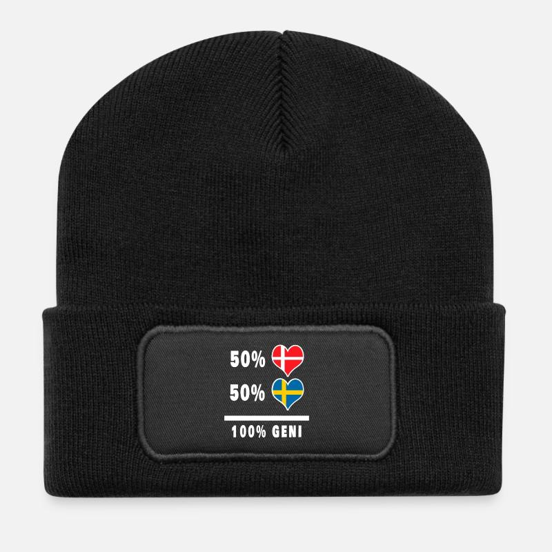 Schweden und Dänemark 100% geniale Flagge - Recycelte Patch Beanie - Schwarz