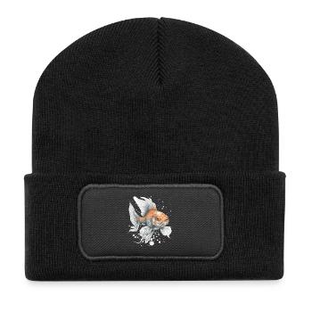 Goldfisch im Wasserblitz - Recycelte Patch Beanie - Schwarz - Vorne
