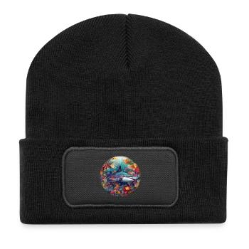 Unterwasserhai im Korallenriff Rundbild - Recycelte Patch Beanie - Schwarz - Vorne
