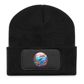 Underwater dolphin world in the reef - Recycled Patch Beanie - black - Front
