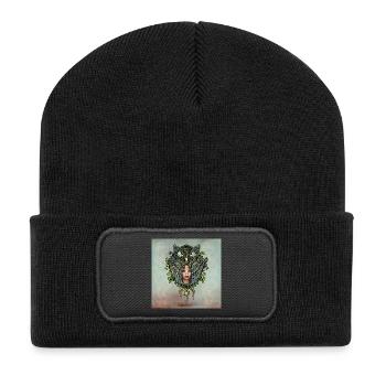 Im Schutz der Eule - Recycelte Patch Beanie - Schwarz - Vorne