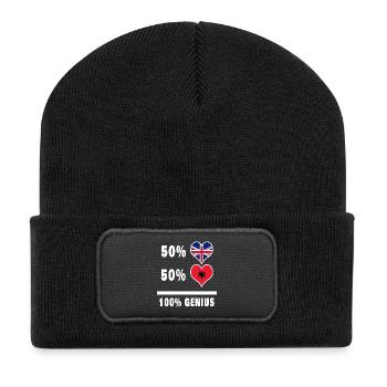 Albanien und Großbritannien 100% Genius Flagge - Recycelte Patch Beanie - Schwarz - Vorne