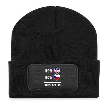 Tschechische Republik und Großbritannien 100% Genius Flagge - Recycelte Patch Beanie - Schwarz - Vorne