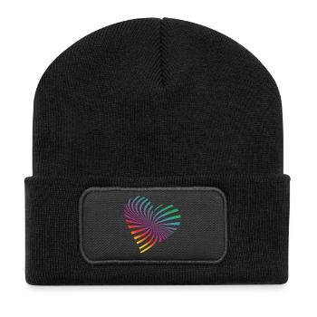 bunte vibrierende Herz Form für Festival-Feeling - Recycelte Patch Beanie - Schwarz - Vorne