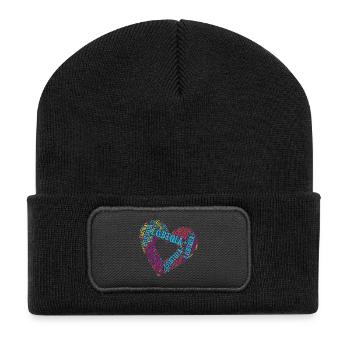 LGBTQIA+ Double Heart Word Cloud Gay Pride T-Shirt - Recycelte Patch Beanie - Schwarz - Vorne