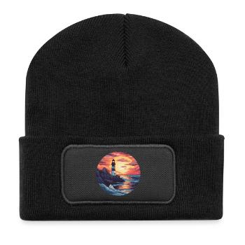 North Sea lighthouse at sunset - - Recycled Patch Beanie - black - Front