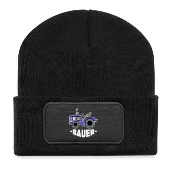 Traktor Bauer Feld Biobauer Fahrzeug Spruch - Recycelte Patch Beanie - Schwarz - Vorne