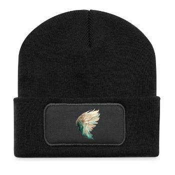 Eleganter pastellfarbener Vogelflügel - Recycelte Patch Beanie - Schwarz - Vorne