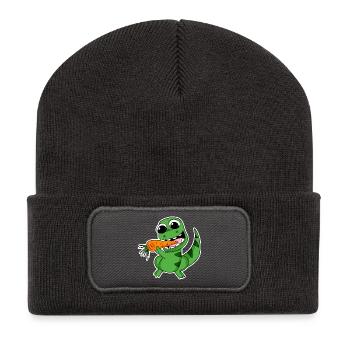 Dino eats carrot - Recycled Patch Beanie - dark grey - Front