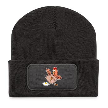 Lustiges Huhn - Landwirt Landwirte Huhn Hühner - Recycelte Patch Beanie - Dunkelgrau - Vorne