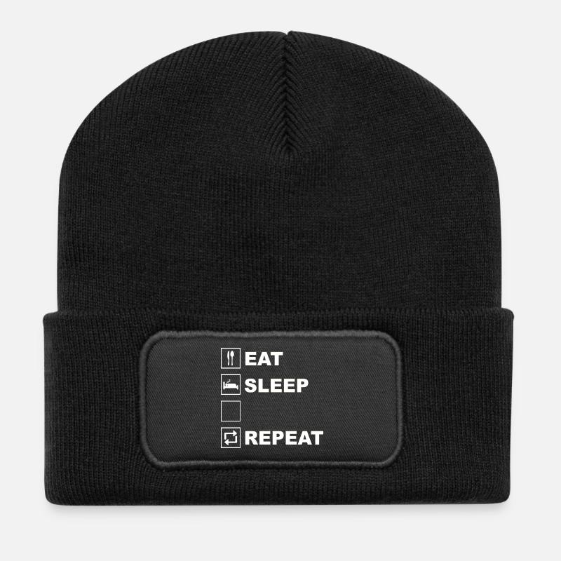 Eat Sleep Repeat Icon Layout - Recycelte Patch Beanie - Schwarz