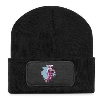 Rosa Raumanzug im Kosmos - Recycelte Patch Beanie - Schwarz - Vorne