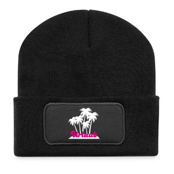 Urlaub Palmen Insel Ferien urlaubsreif Südsee - Recycelte Patch Beanie - Schwarz - Vorne