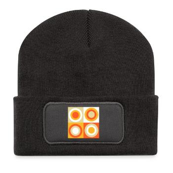 70s Pattern Circles Squiggle - Recycled Patch Beanie - dark grey - Front