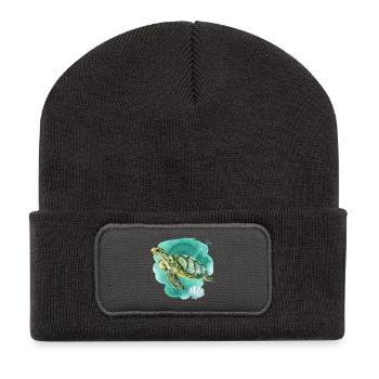 Meeresschildkröte im Ozean - Recycelte Patch Beanie - Dunkelgrau - Vorne