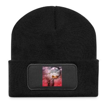 Nettes schlafendes Feenbaby. - Recycelte Patch Beanie - Schwarz - Vorne