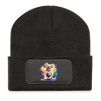 Maltese Puppy jumping - Recycled Patch Beanie - dark grey - Front