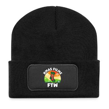 Film Schauen Movies Statement Theater Filmabend - Recycelte Patch Beanie - Schwarz - Vorne