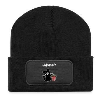 Katze Popcon Movies Spruch Kino Nacht Theater - Recycelte Patch Beanie - Schwarz - Vorne