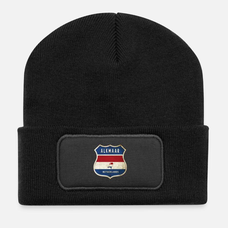 Alkmaar Niederlande Flaggen Wappen Design - Recycelte Patch Beanie - Schwarz