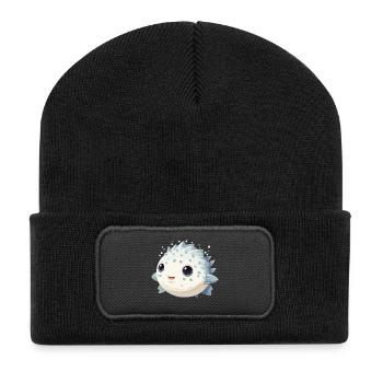 Süßer Kawaii Kugelfisch Fugu - Recycelte Patch Beanie - Schwarz - Vorne