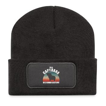 Motif animalier du zoo de Capybara - Beanie recyclé à patch - charbon - Devant