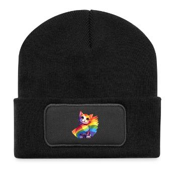 Pride Cat – Colorful Rainbow Cat with Flag - Recycled Patch Beanie - black - Front