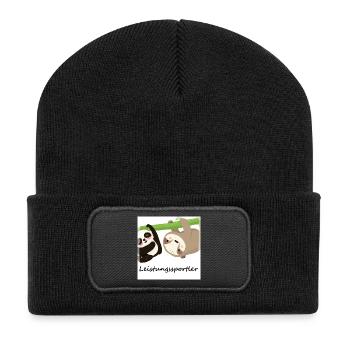 Panda und Faultier hängen ab - Leistungssportler - Recycelte Patch Beanie - Schwarz - Vorne