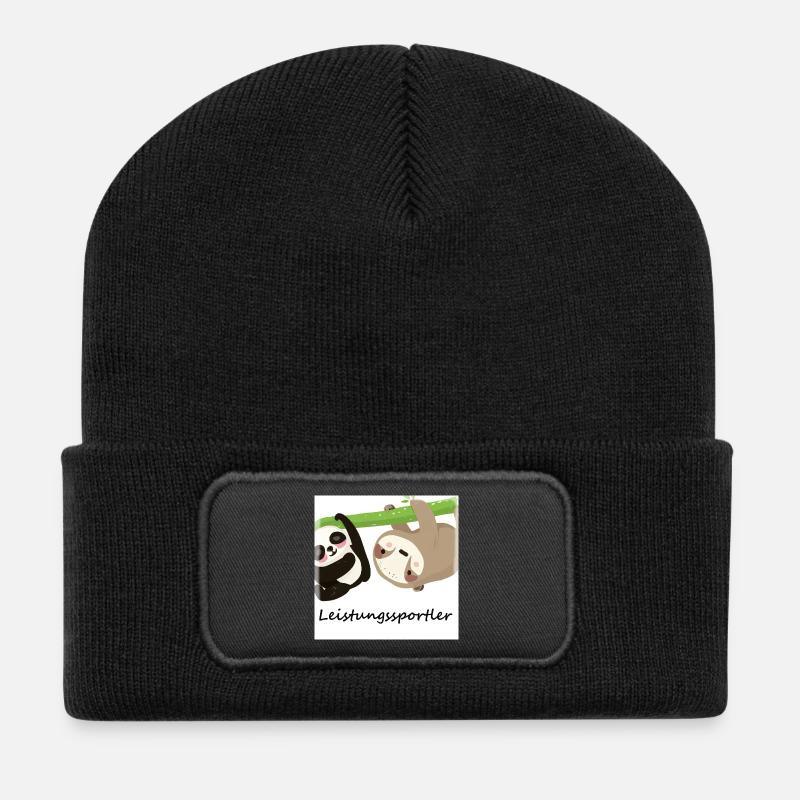 Panda und Faultier hängen ab - Leistungssportler - Recycelte Patch Beanie - Schwarz