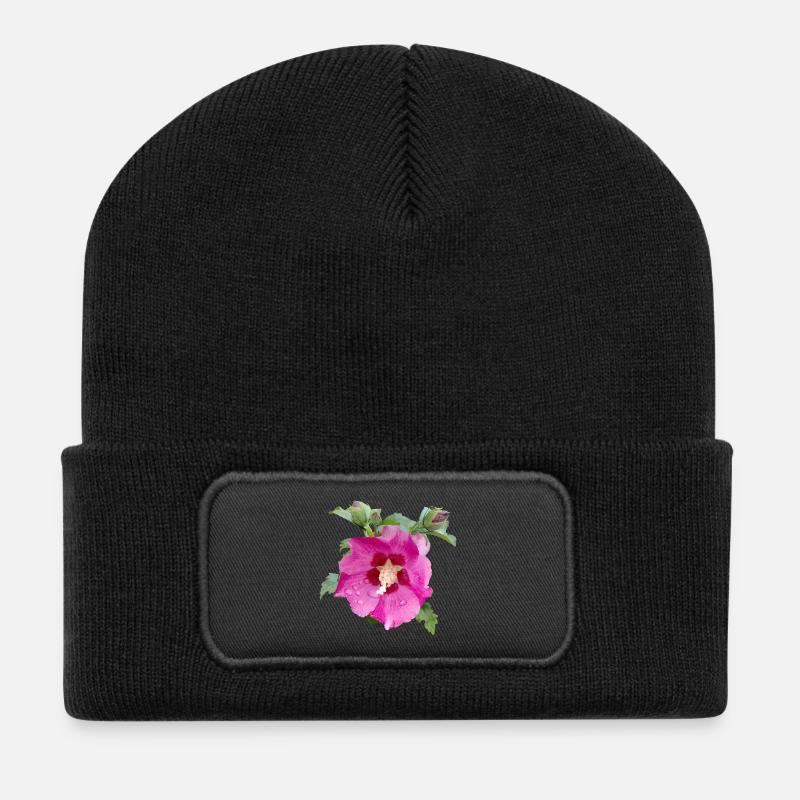 ROSA HIBISKUS - Recycelte Patch Beanie - Schwarz