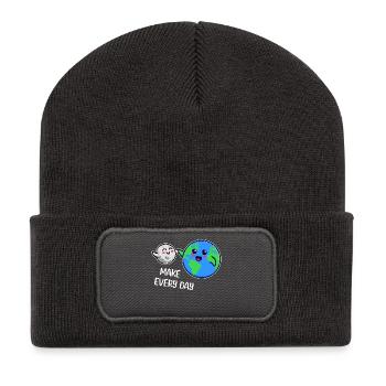 Mutter Erde Statement Umweltfreundlich Umwelt - Recycelte Patch Beanie - Dunkelgrau - Vorne