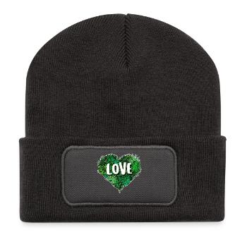 Herz Erde Mutter Natur Spruch Naturschutz Umwelt - Recycelte Patch Beanie - Dunkelgrau - Vorne