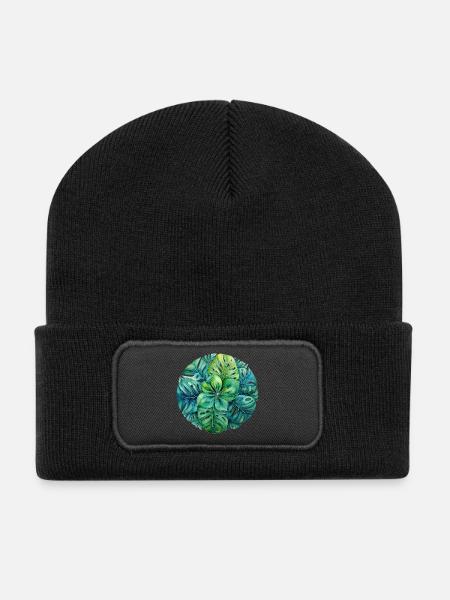 Monstera Mandala - Recycelte Patch Beanie - Schwarz