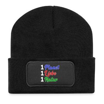 Natur Erde Umwelt Umweltfreundlich Statement - Recycelte Patch Beanie - Schwarz - Vorne