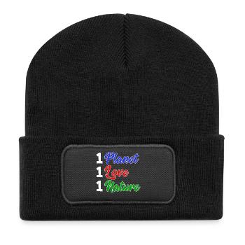 Mother Earth Planet Nature Statement Conservation - Recycled Patch Beanie - black - Front