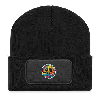 Psychedelisches Peace Zeichen - Recycelte Patch Beanie - Schwarz - Vorne