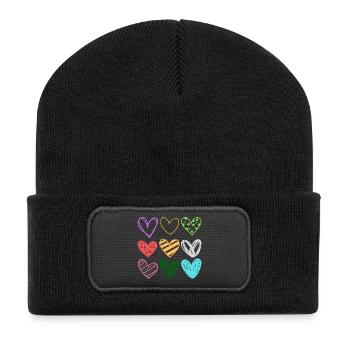 Colorful Doodle Hearts Pattern - Recycled Patch Beanie - black - Front