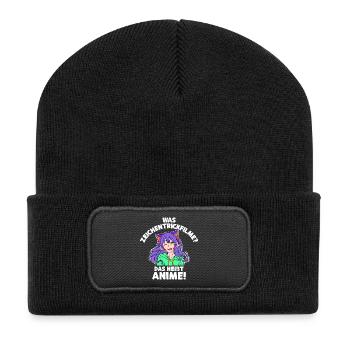 Anime Zeichentrick Comic Japan Mangastyle Manga - Recycelte Patch Beanie - Schwarz - Vorne