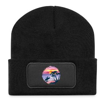 Aquarelle de plage de coucher de soleil d’été - Beanie recyclé à patch - noir - Devant
