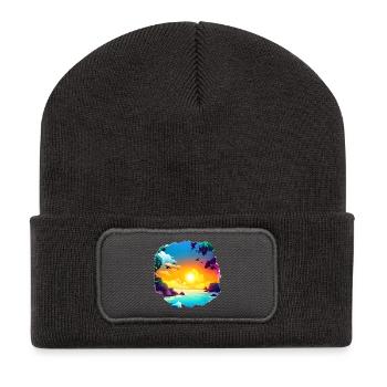 Summer Sunset Beach Watercolor - Recycled Patch Beanie - dark grey - Front