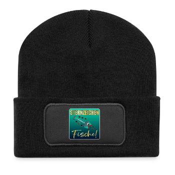 Sternzeichen Fische Geburtstag lustig - Recycelte Patch Beanie - Schwarz - Vorne