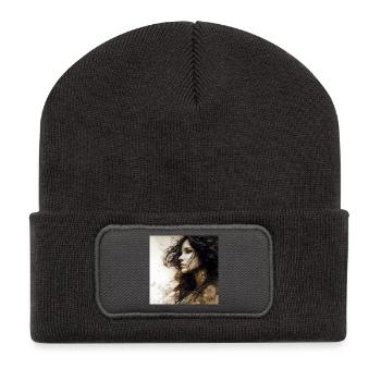 Porträt Frau 01 - Recycelte Patch Beanie - Dunkelgrau - Vorne