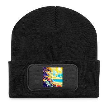 Plage tropicale rétro et soleil - Beanie recyclé à patch - noir - Devant