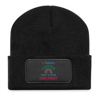 I teach guitar what’s your super power? - Recycelte Patch Beanie - Schwarz - Vorne