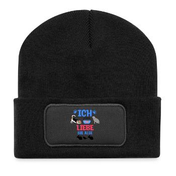 Maus Hund Katze Aquarium Fisch Hase Haustiere - Recycelte Patch Beanie - Schwarz - Vorne