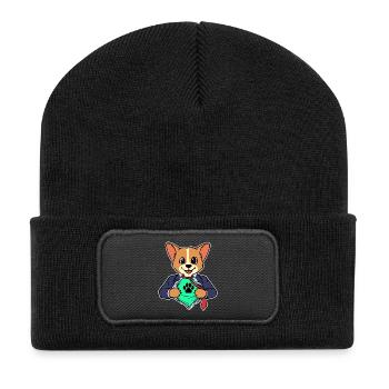 Hund Welpe Haustiere Kuscheltier Haustiere Tiere - Recycelte Patch Beanie - Schwarz - Vorne