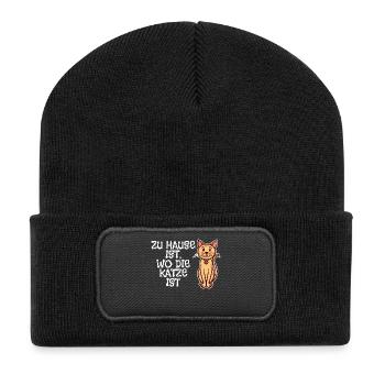 Haustiere Katze Statement Kuscheltier Tiere - Recycelte Patch Beanie - Schwarz - Vorne