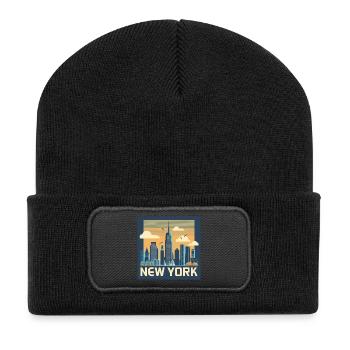 New York Skyline Retro Print - Recycled Patch Beanie - black - Front